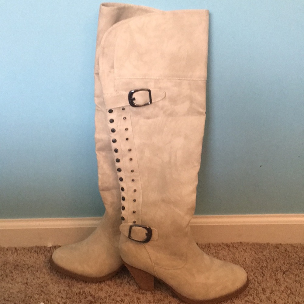 white suede knee high boots